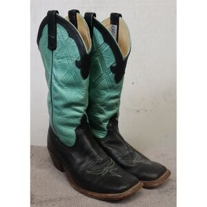 ANDERSON BEAN Green Black Leather 14" Cowboy Boots Womens Size 7